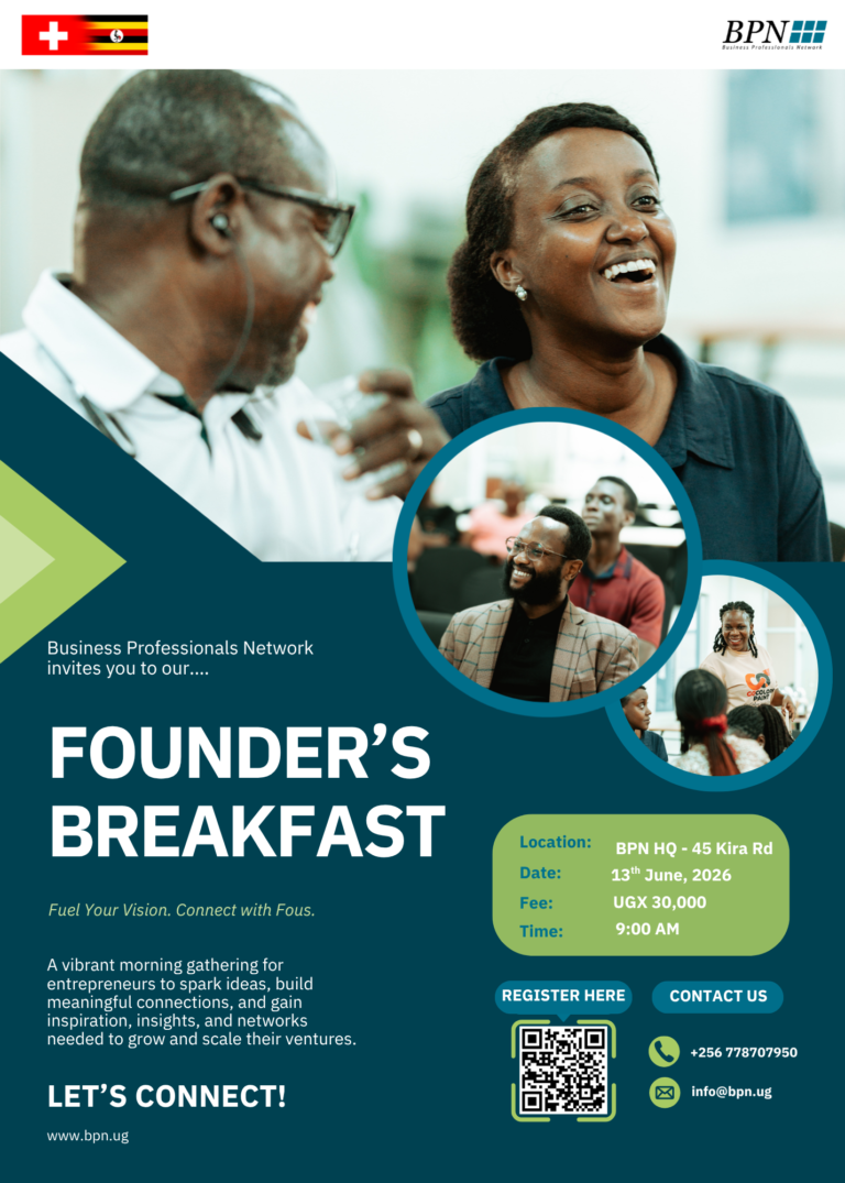 Flyer for the BPN Uganda Founders Event featuring Startupbay and BPN Uganda employees