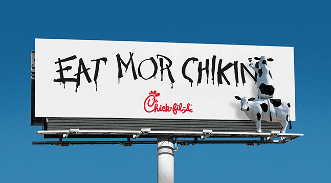 The “Eat Mor Chikin” campaign used humor and role reversal to make Chick-fil-A stand out in a crowded market.